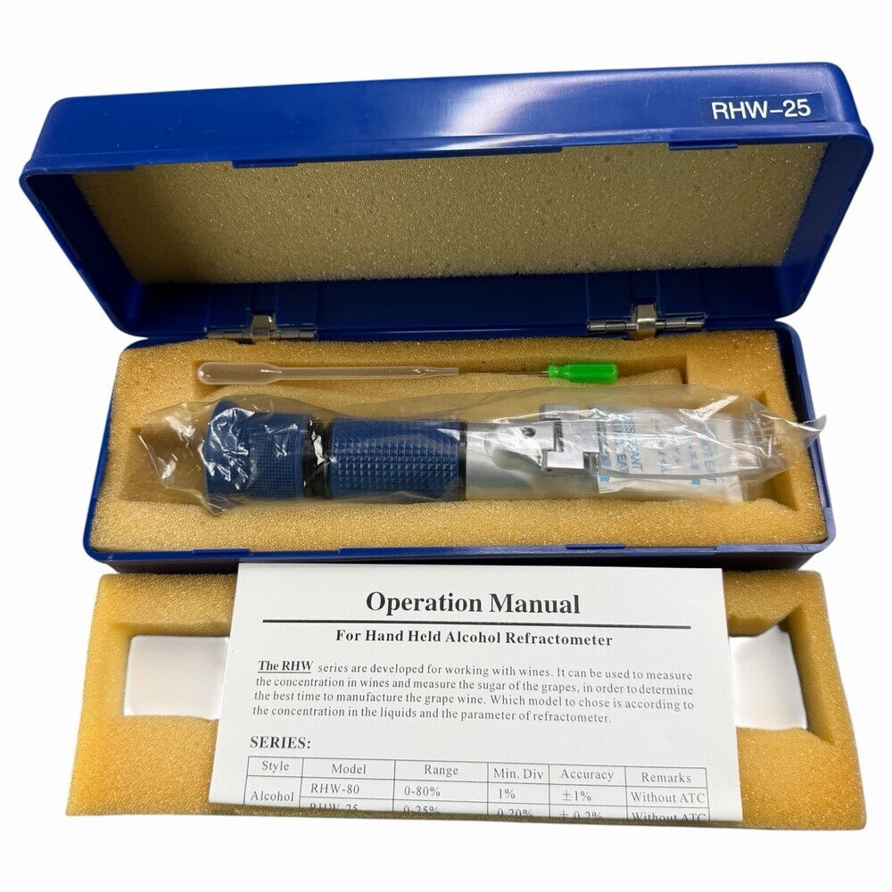 RHW-25 Portable Handheld Alcohol Refractometer 0-25% Wine Tester Case